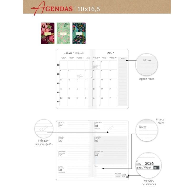 Agendas 10x16 2027 Ambiance florale