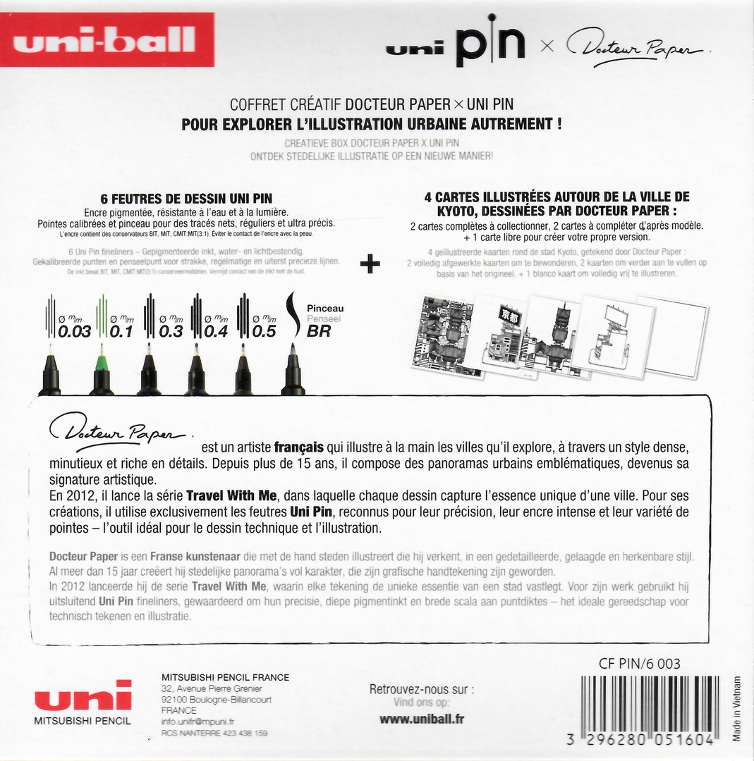 UNI-BALL Coffret 6 x Uni Pin et Docteur Papter Kyoto