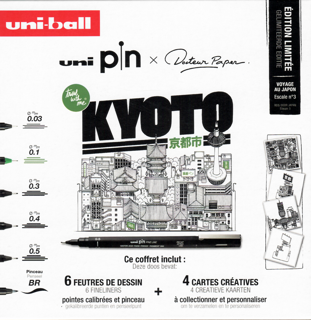 UNI-BALL Coffret 6 x Uni Pin et Docteur Papter Kyoto