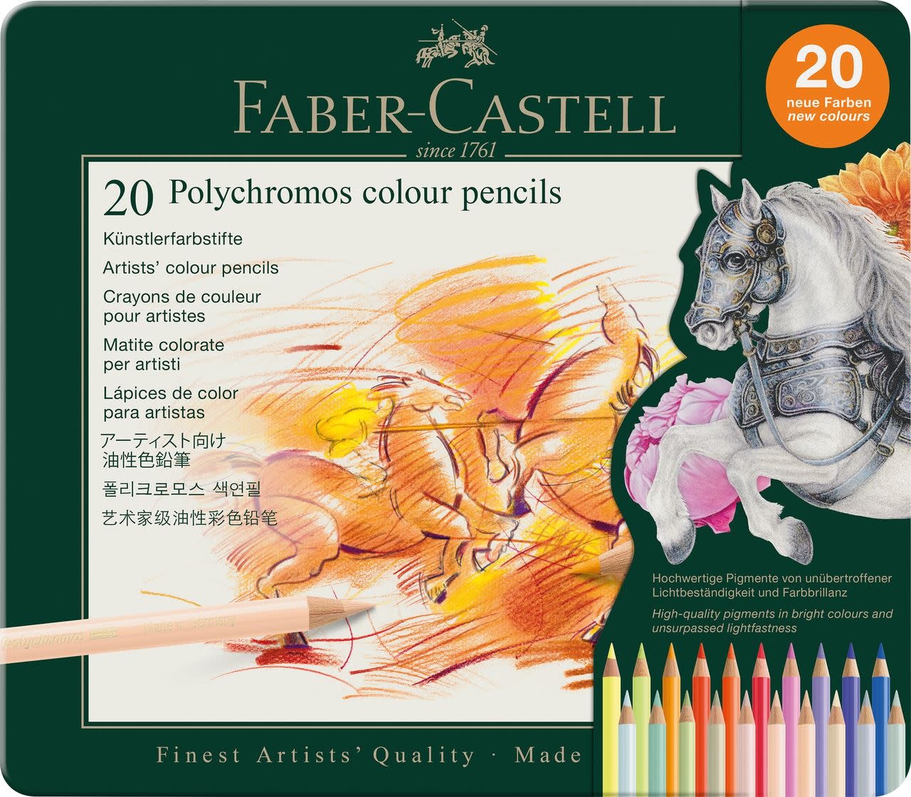 FABER CASTELL Crayons Polychromos boîte métal 20x nouvelles couleurs