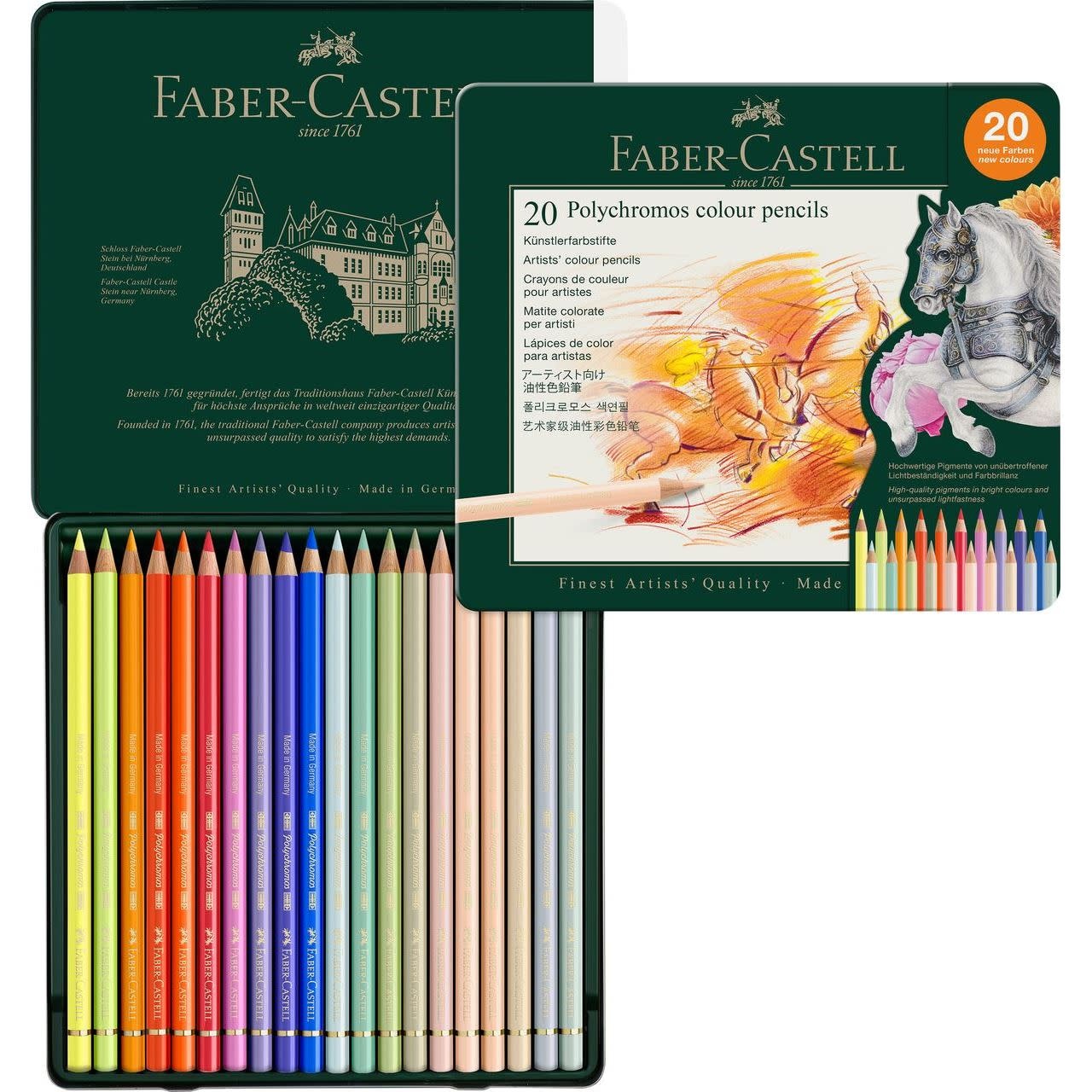 FABER CASTELL Crayons Polychromos boîte métal 20x nouvelles couleurs