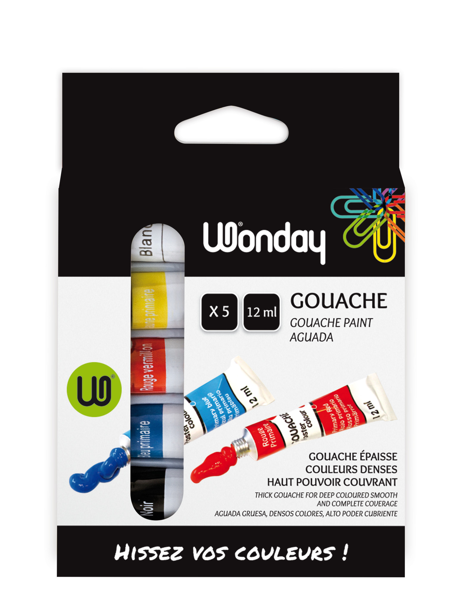 WONDAY Boite De 5 Tubes De Gouache 12 Ml Coloris Assortis Ls