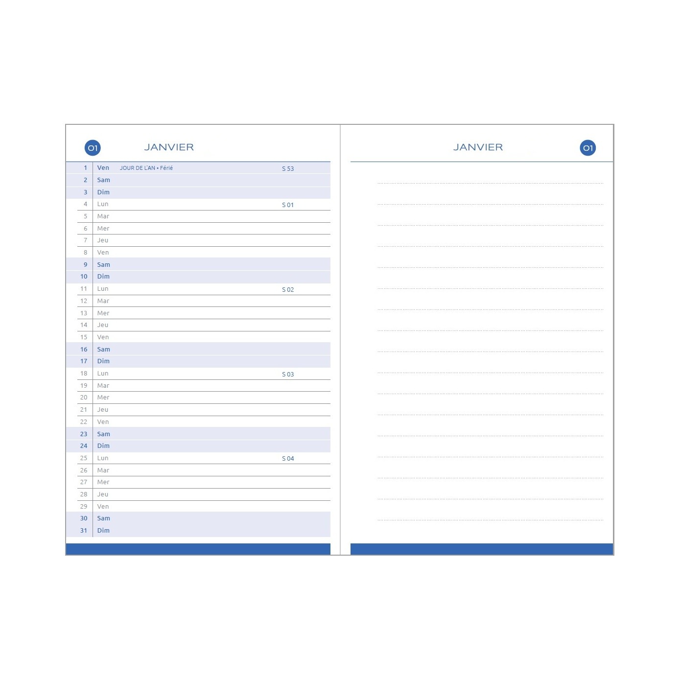 EPOPEE Agenda semainier horizontal + notes Céleste Mini 2027 8,5x15cm modèles aléatoires