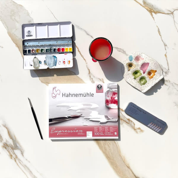 HAHNEMÜHLE Expression  Aquarelle 100% coton, grain fin 300g/m², 30x30cm, 20feuilles/bloc