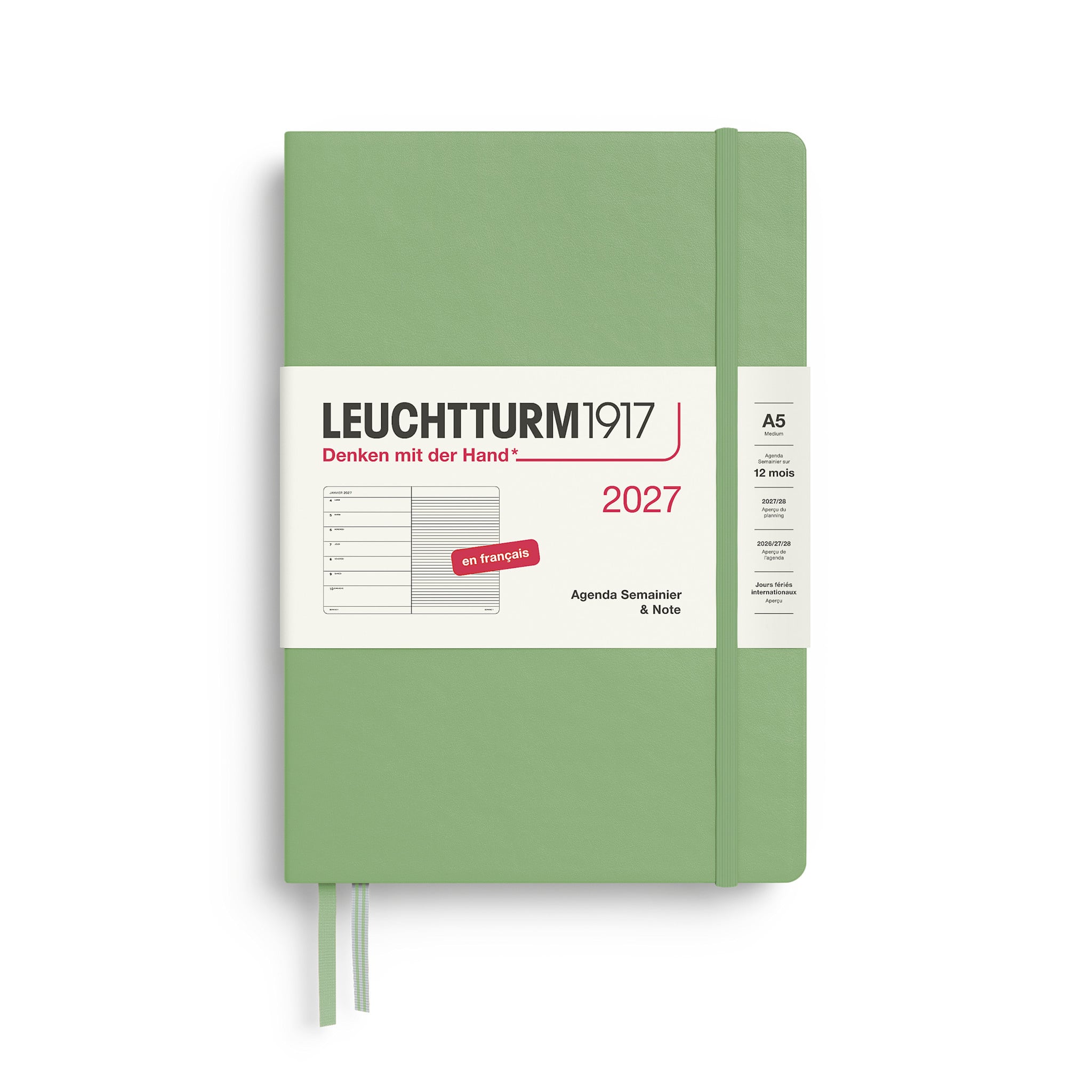 LEUCHTTURM 1917 Sauge, Agenda Semainier & Carnet de notes Medium (A5) 2027, Français