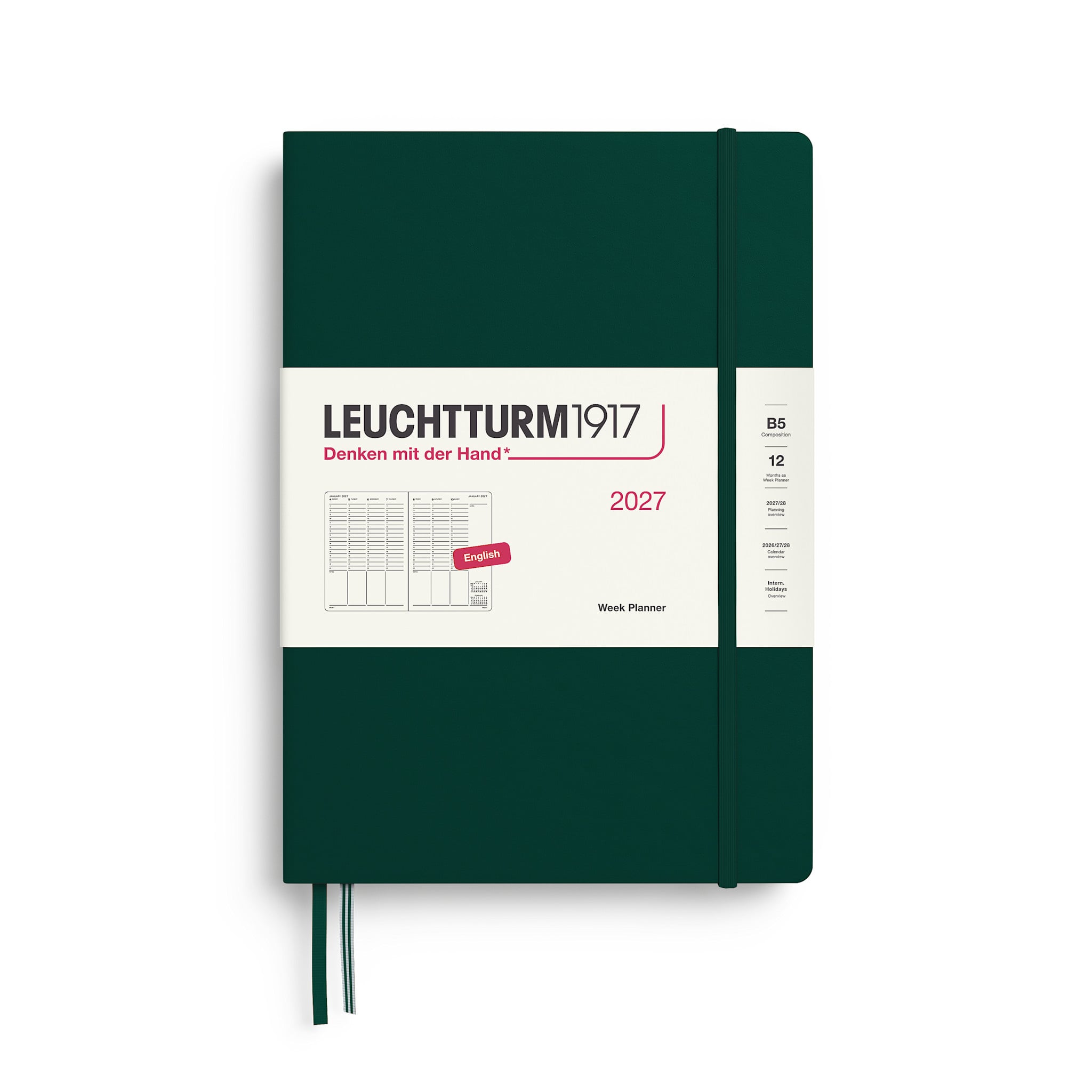 LEUCHTTURM 1917 Forest Green, agenda planificateur Semainier Composition (B5) 2027, Anglais