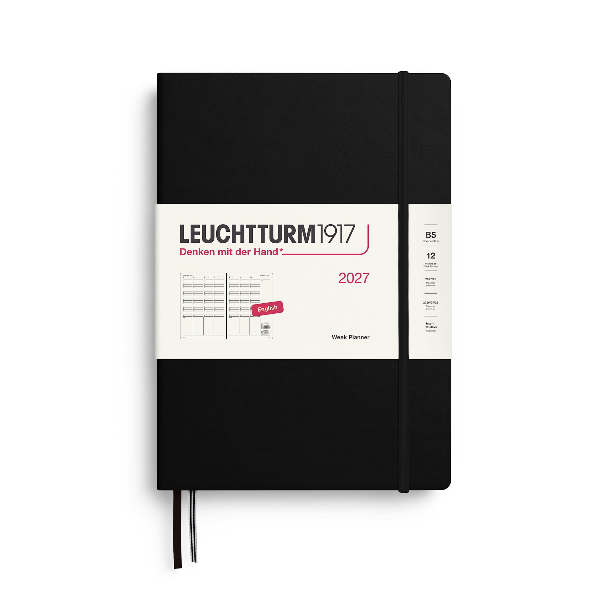 LEUCHTTURM 1917 Noir, agenda planificateur Semainier Composition (B5) 2027, Anglais