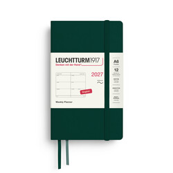 LEUCHTTURM 1917 Forest Green, Agenda Semainier horizontal Pocket (A6) 2027, Couverture souple, Anglais