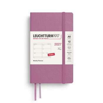 LEUCHTTURM 1917 Dusty Rose, Agenda Semainier horizontal Pocket (A6) 2027, Couverture souple, Anglais