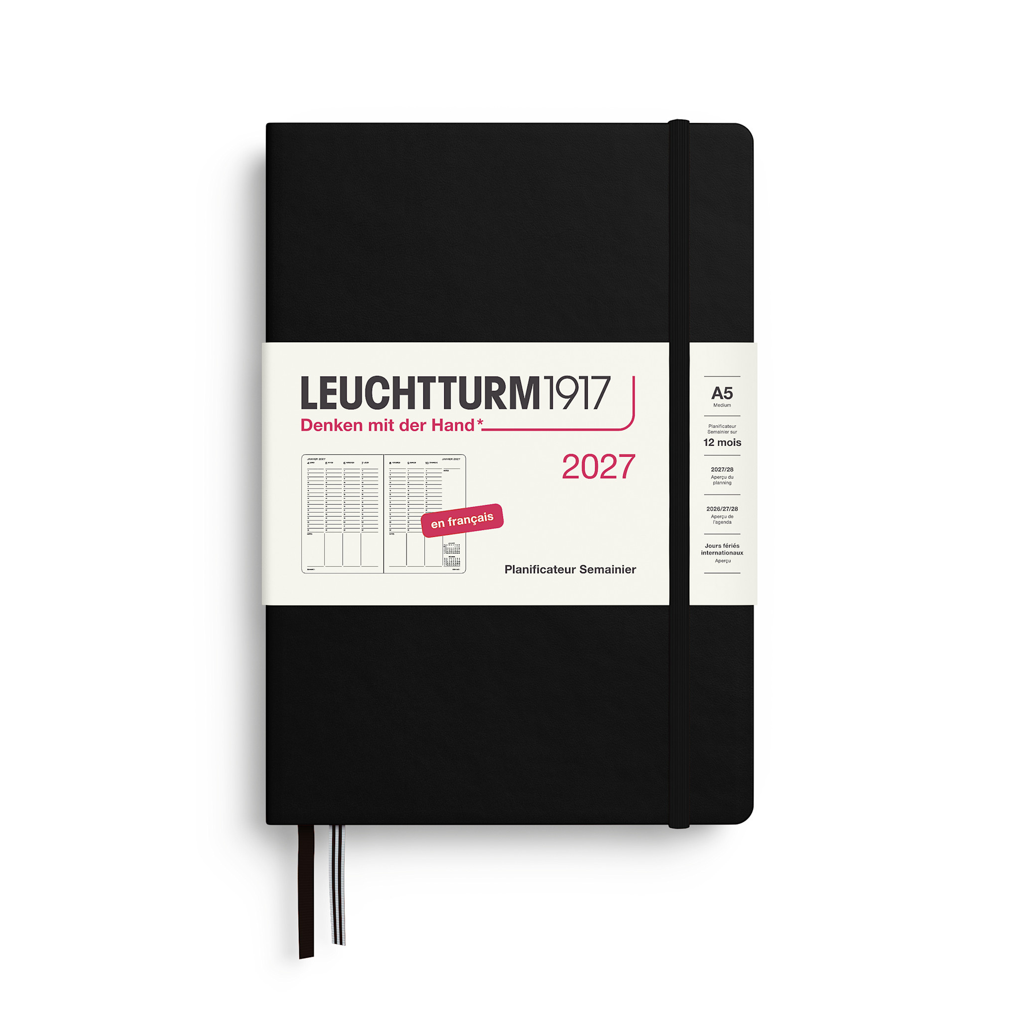LEUCHTTURM 1917 Noir, agenda planificateur Semainier Medium (A5) 2027, Français