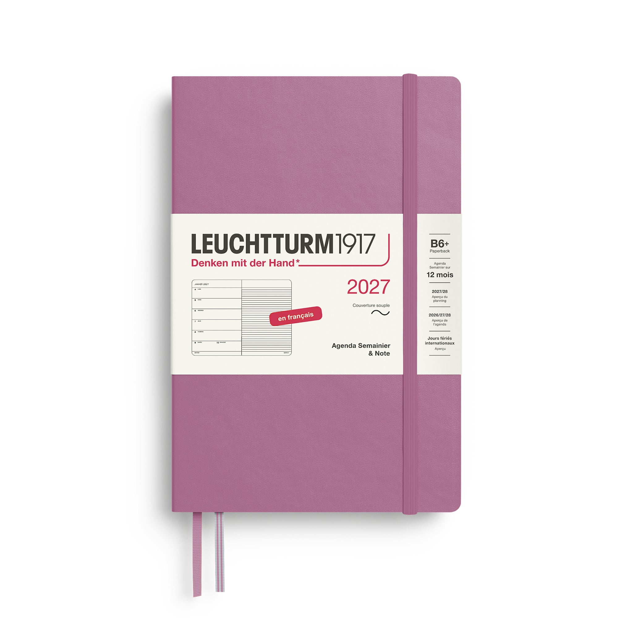 LEUCHTTURM 1917 Dusty Rose, Agenda Semainier & Carnet de notes Paperback (B6+) 2027, Couverture souple, Français