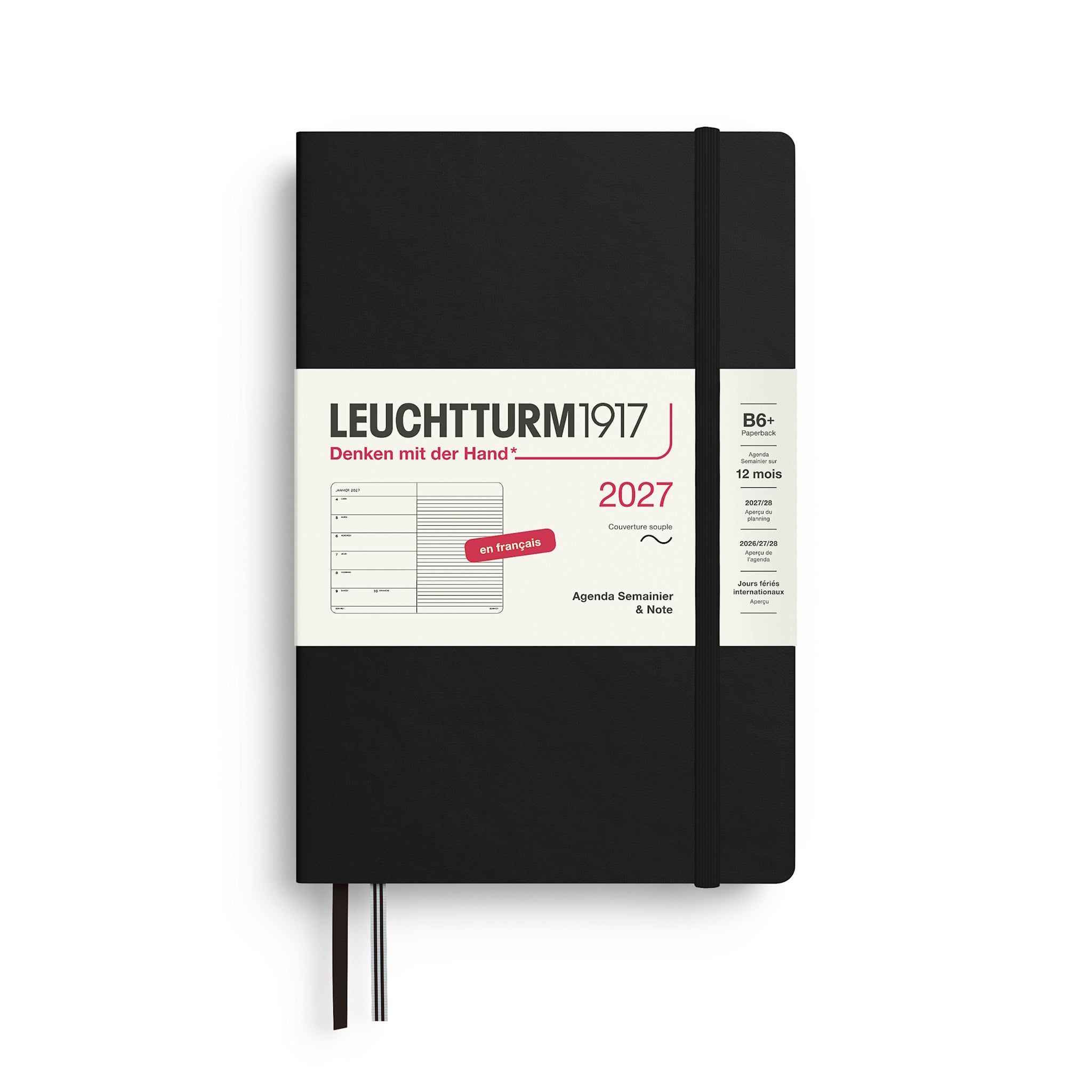 LEUCHTTURM 1917 Noir, Agenda Semainier & Carnet de notes Paperback (B6+) 2027, Couverture souple, Français