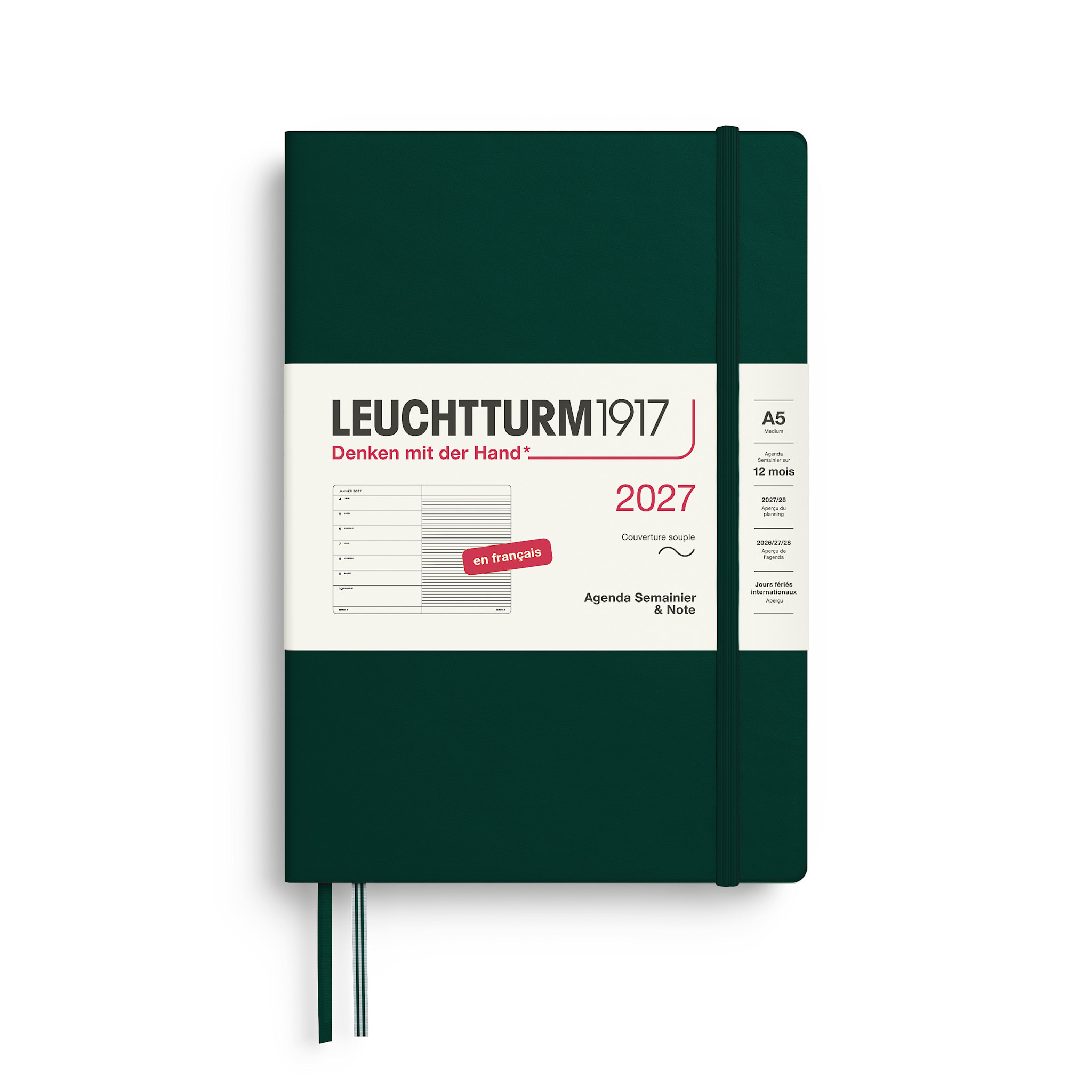 LEUCHTTURM 1917 Forest Green, Agenda Semainier & Carnet de notes Medium (A5) 2027, Couverture souple, Français
