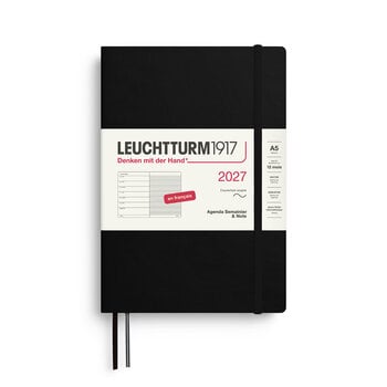 LEUCHTTURM 1917 Noir, Agenda Semainier & Carnet de notes Medium (A5) 2027, Couverture souple, Français