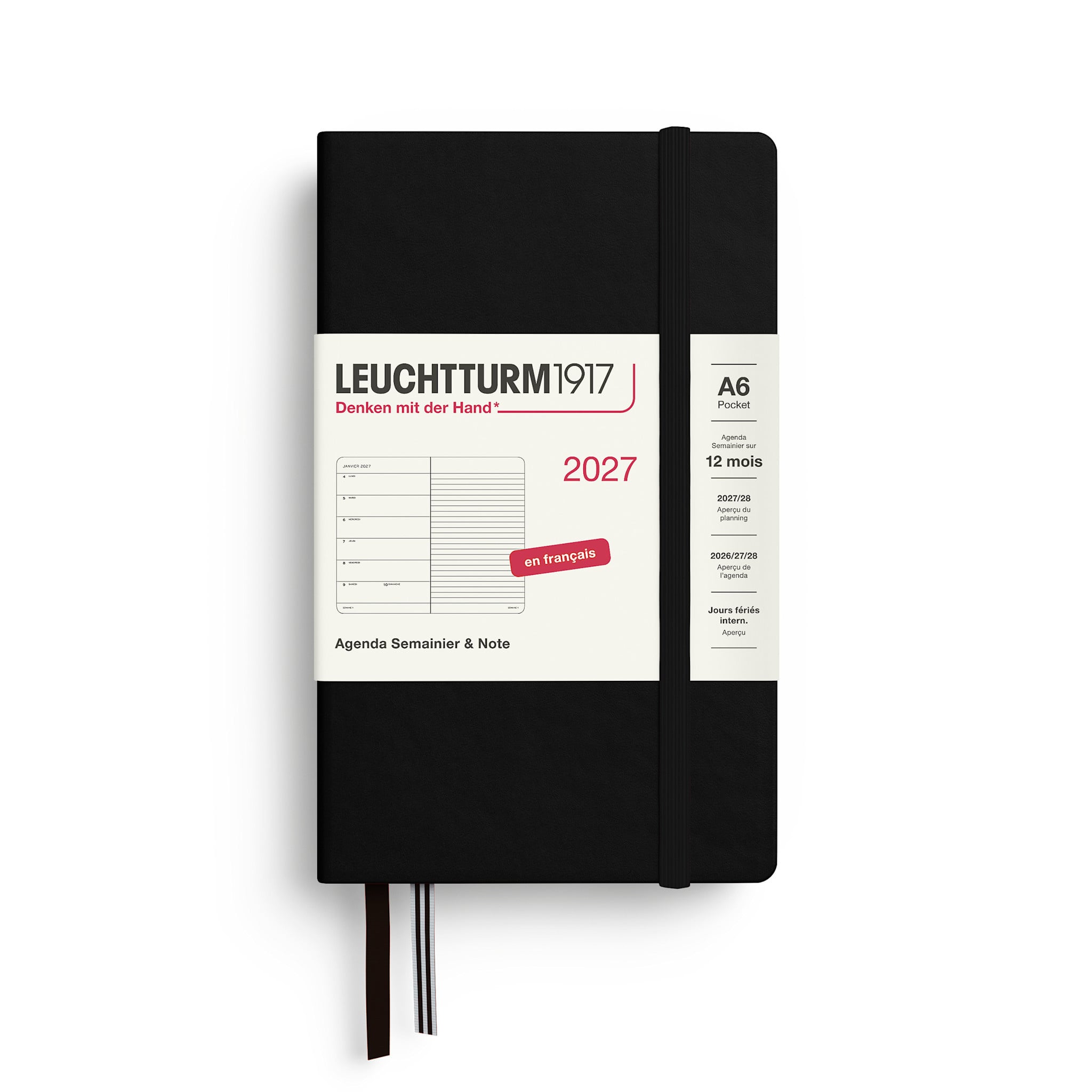 LEUCHTTURM 1917 Noir, Agenda Semainier & Carnet de notes Pocket (A6) 2027, Français