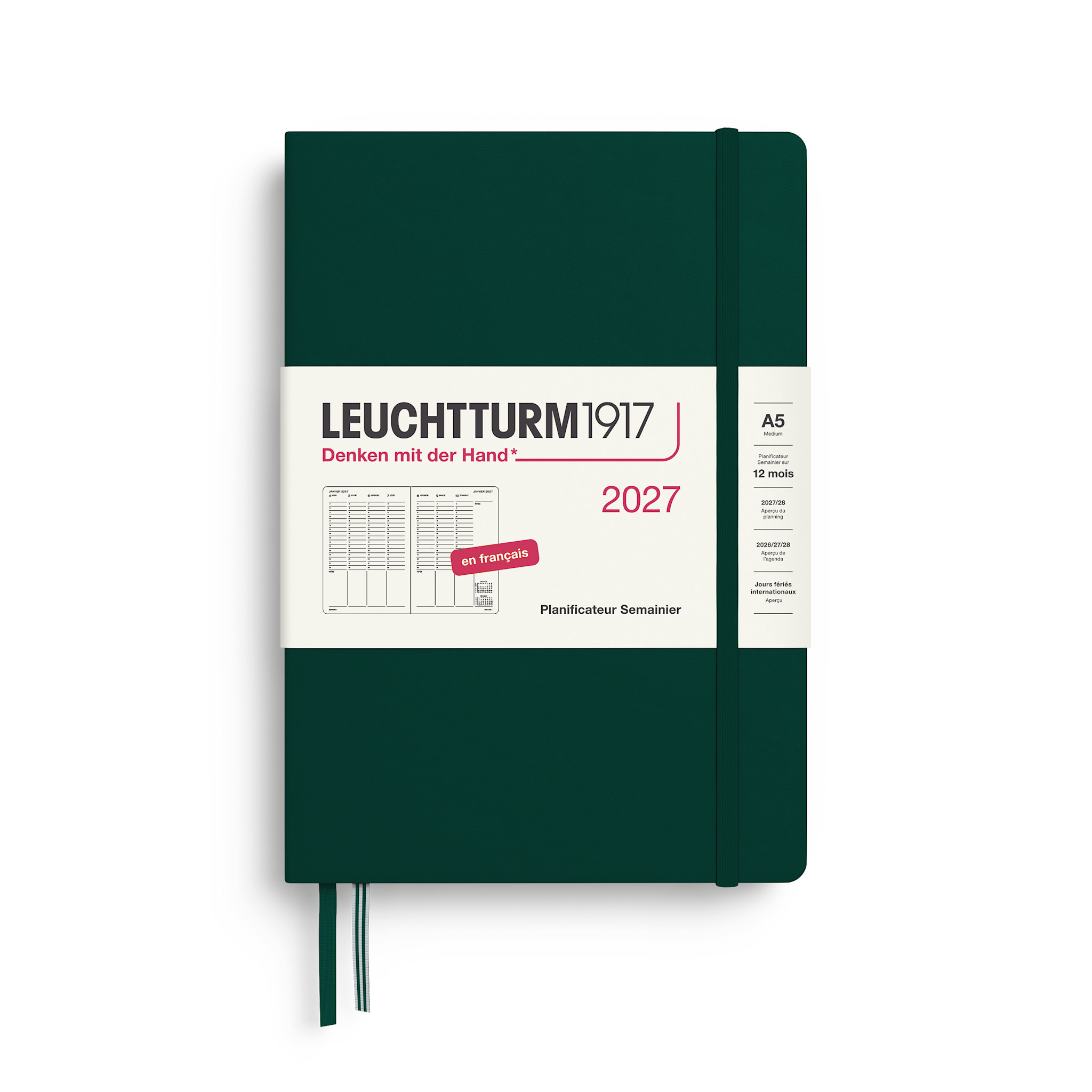 LEUCHTTURM 1917 Forest Green, agenda planificateur Semainier Medium (A5) 2027, Français