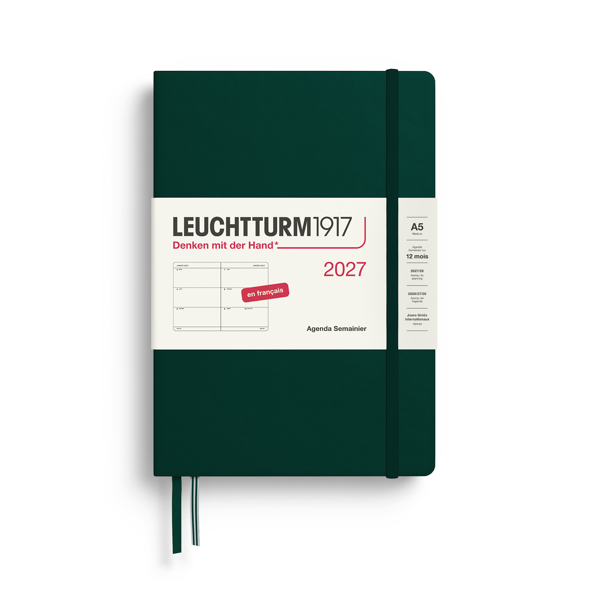 LEUCHTTURM 1917 Forest Green, Agenda Semainier horizontal Medium (A5) 2027, Français