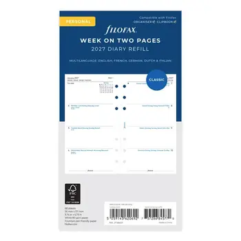 FILOFAX Recharge Agenda Personal 2027 - 1 Semaine Sur 2 Pages multilangue