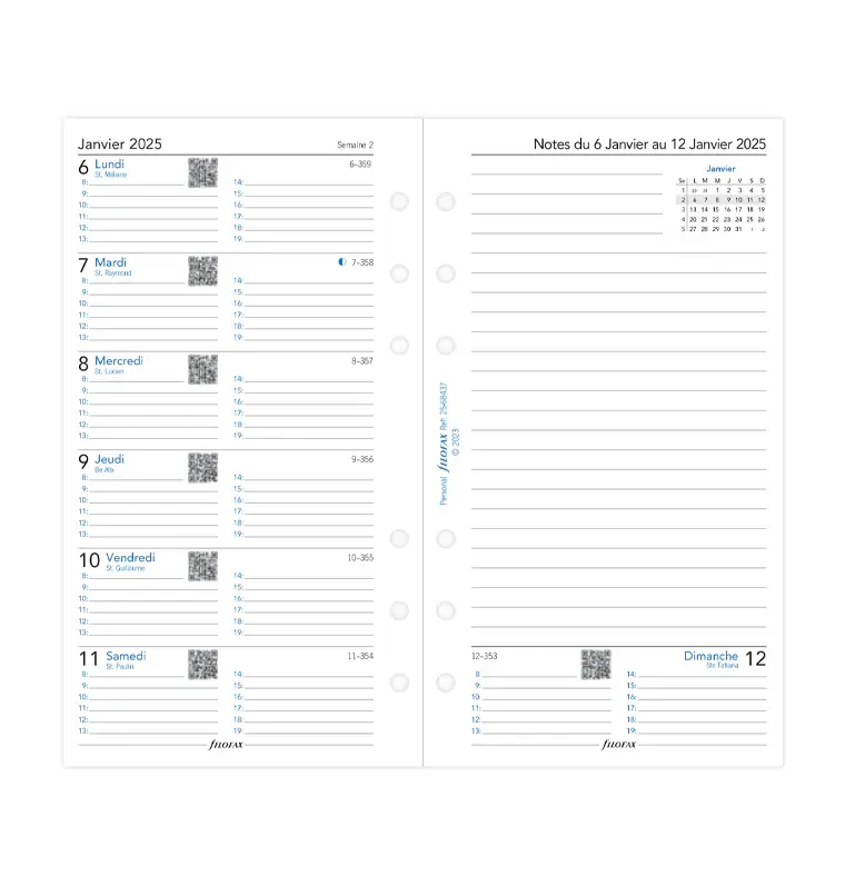 FILOFAX Recharge Agenda Personal 2027 - 1 Semaine Sur 1 Page + Notes - Français