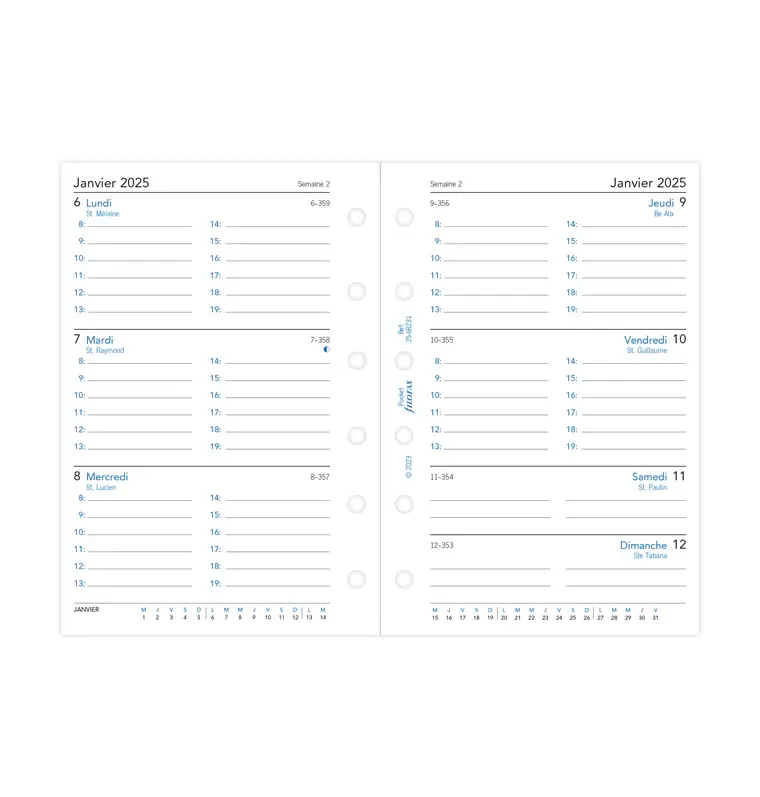 FILOFAX Recharge Agenda Pocket 2027 - 1 Semaine Sur 2 Pages Vertical français