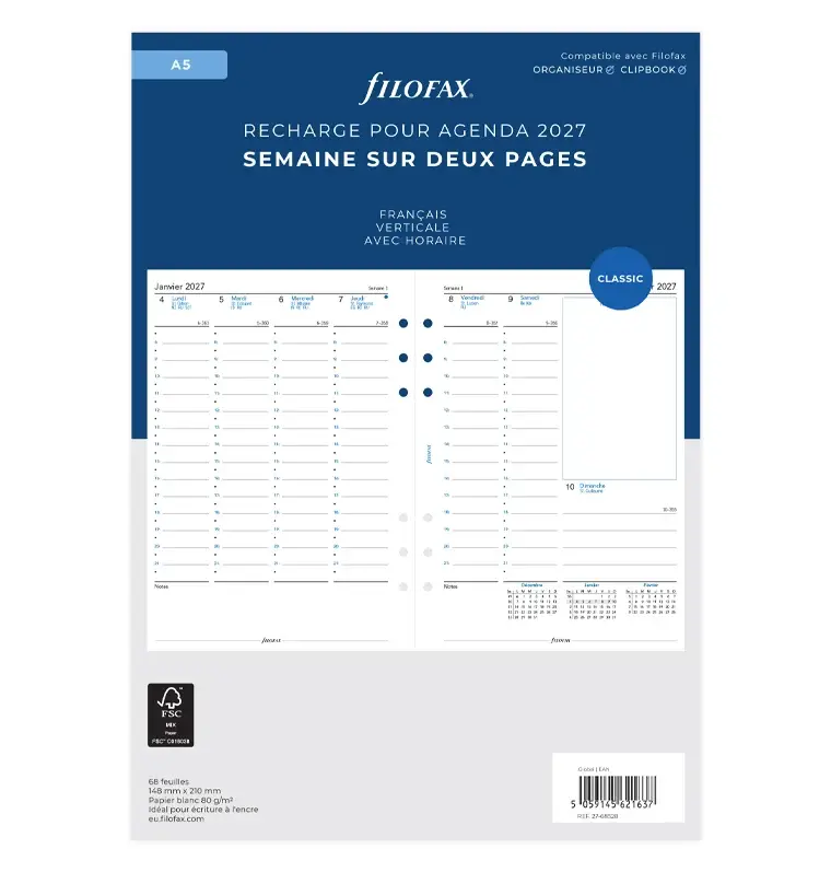 FILOFAX Recharge Agenda A5 2027 - 1 Semaine Sur 2 Pages Vertical - Français