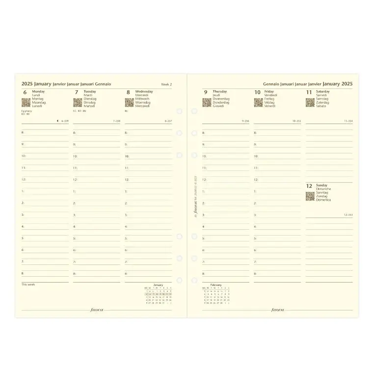 FILOFAX Recharge Agenda A5 2027 - 1 Semaine Sur 2 Pages - Papier Coton Crème multilangue