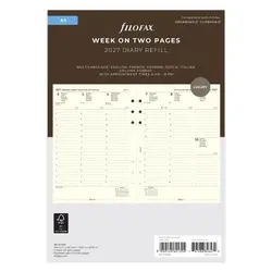 FILOFAX Recharge Agenda A5 2027 - 1 Semaine Sur 2 Pages - Papier Coton Crème multilangue