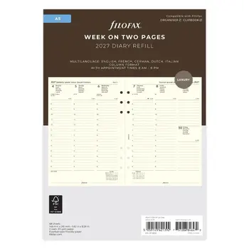 FILOFAX Recharge Agenda A5 2027 - 1 Semaine Sur 2 Pages - Papier Coton Crème multilangue