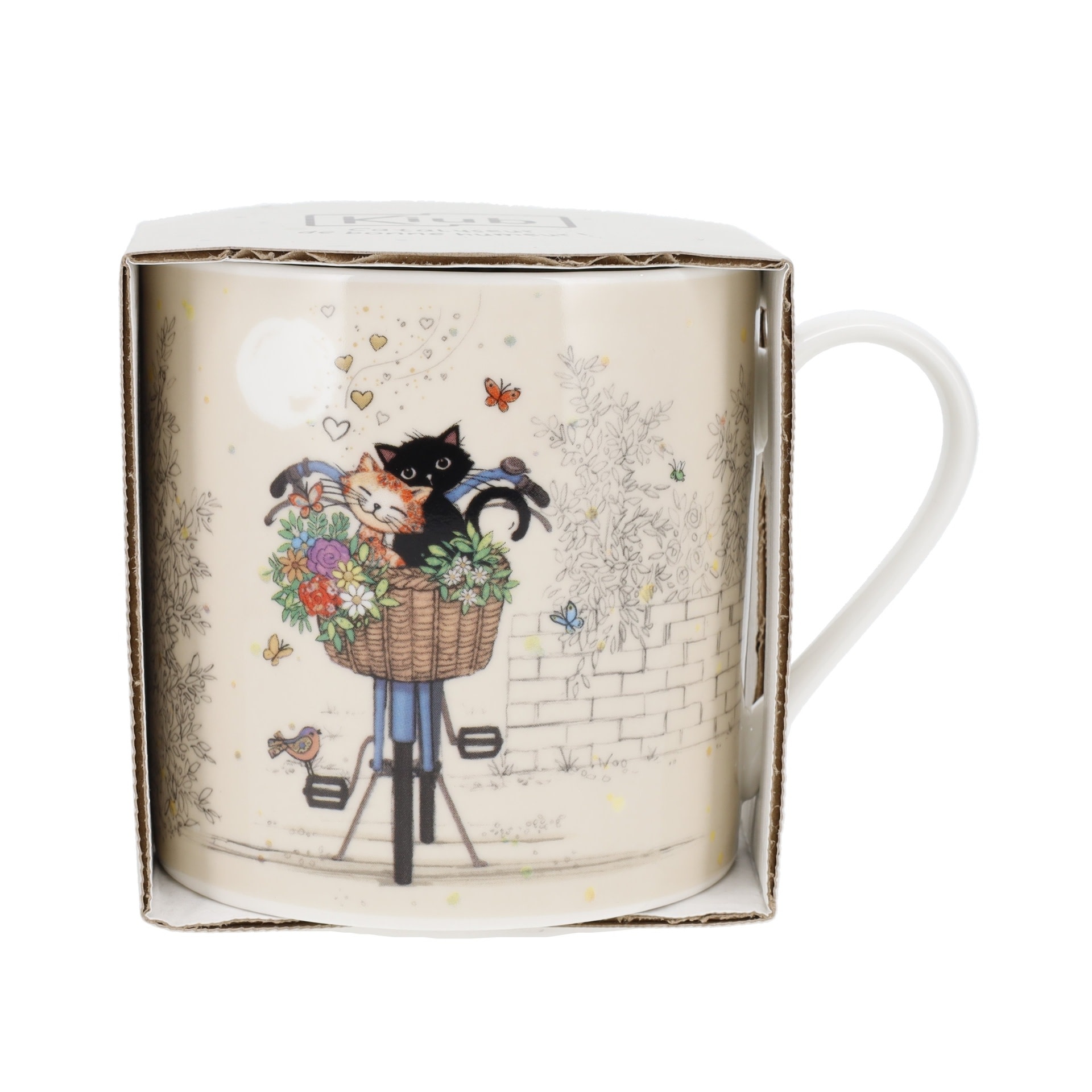 KIUB Mug Xl Droit 425 Ml Porcelaine + Fourreau Bug Art Chats Velo