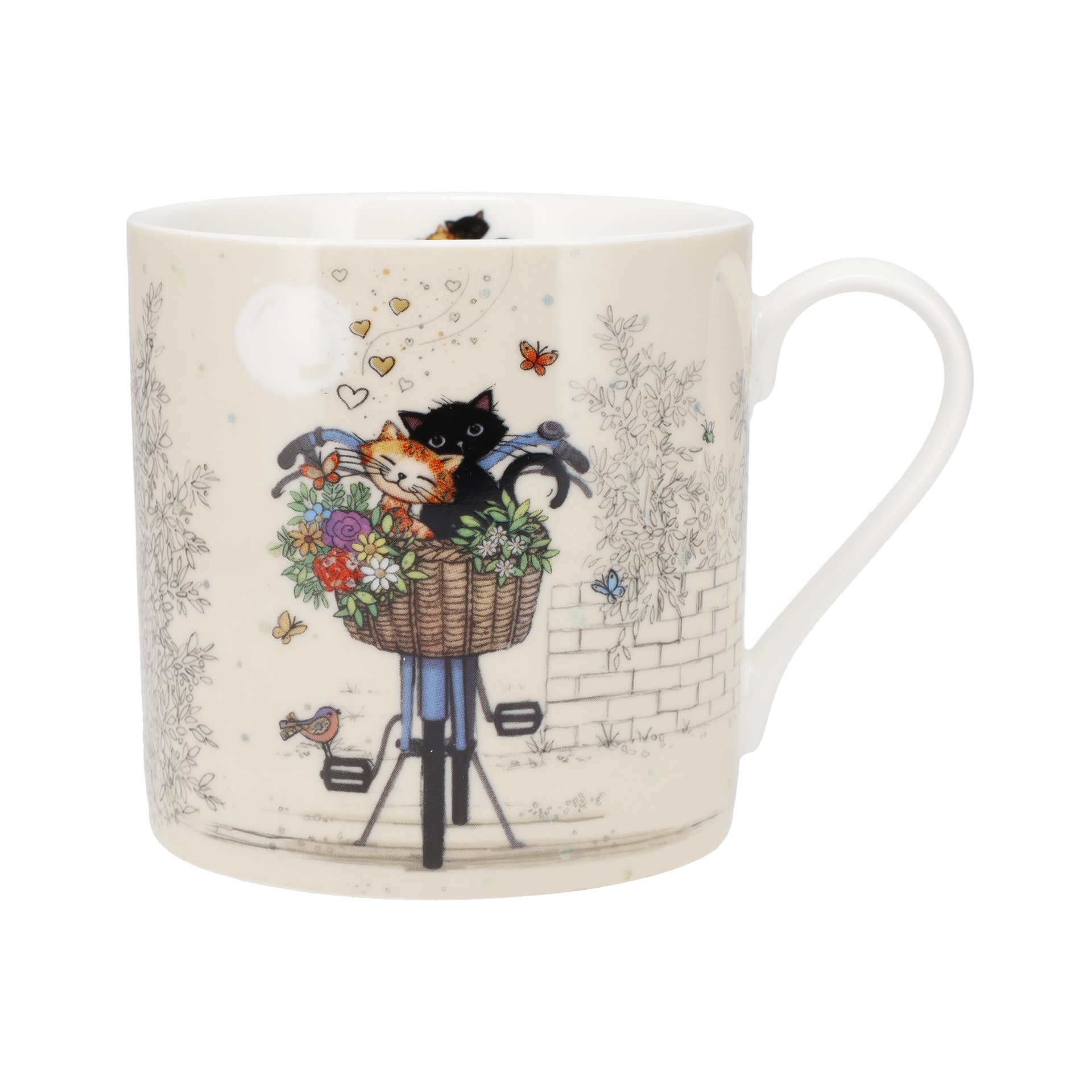 KIUB Mug Xl Droit 425 Ml Porcelaine + Fourreau Bug Art Chats Velo