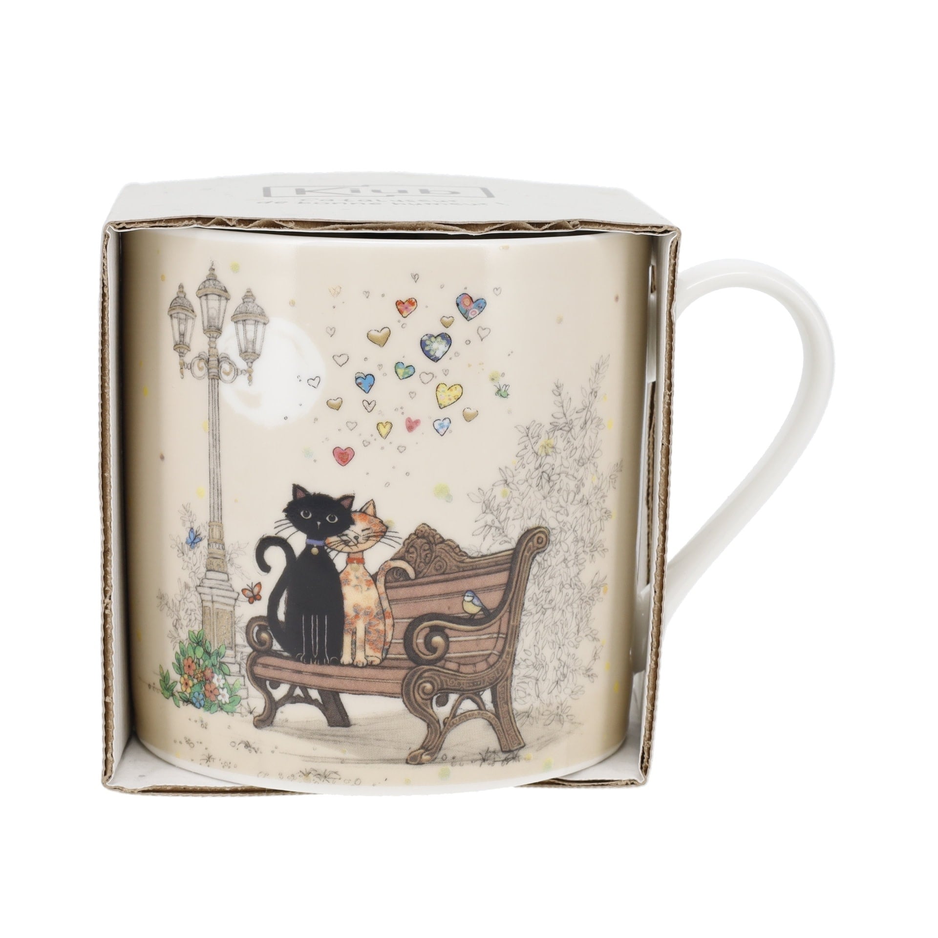 KIUB Mug Xl Droit 425 Ml Porcelaine + Fourreau Bug Art Couple De Chats