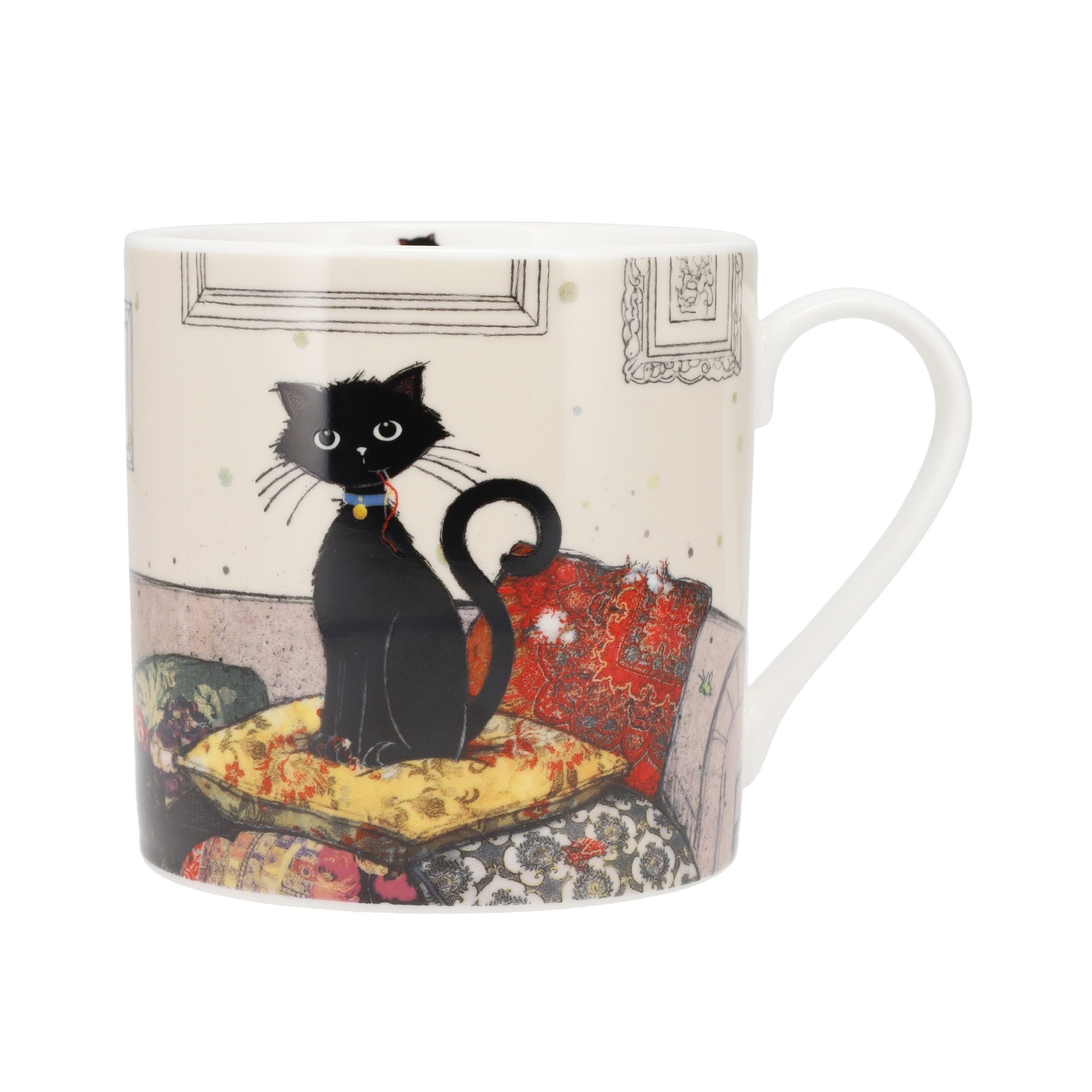 KIUB Mug Xl Droit 425 Ml Porcelaine + Fourreau Bug Art Chat Et Coussins