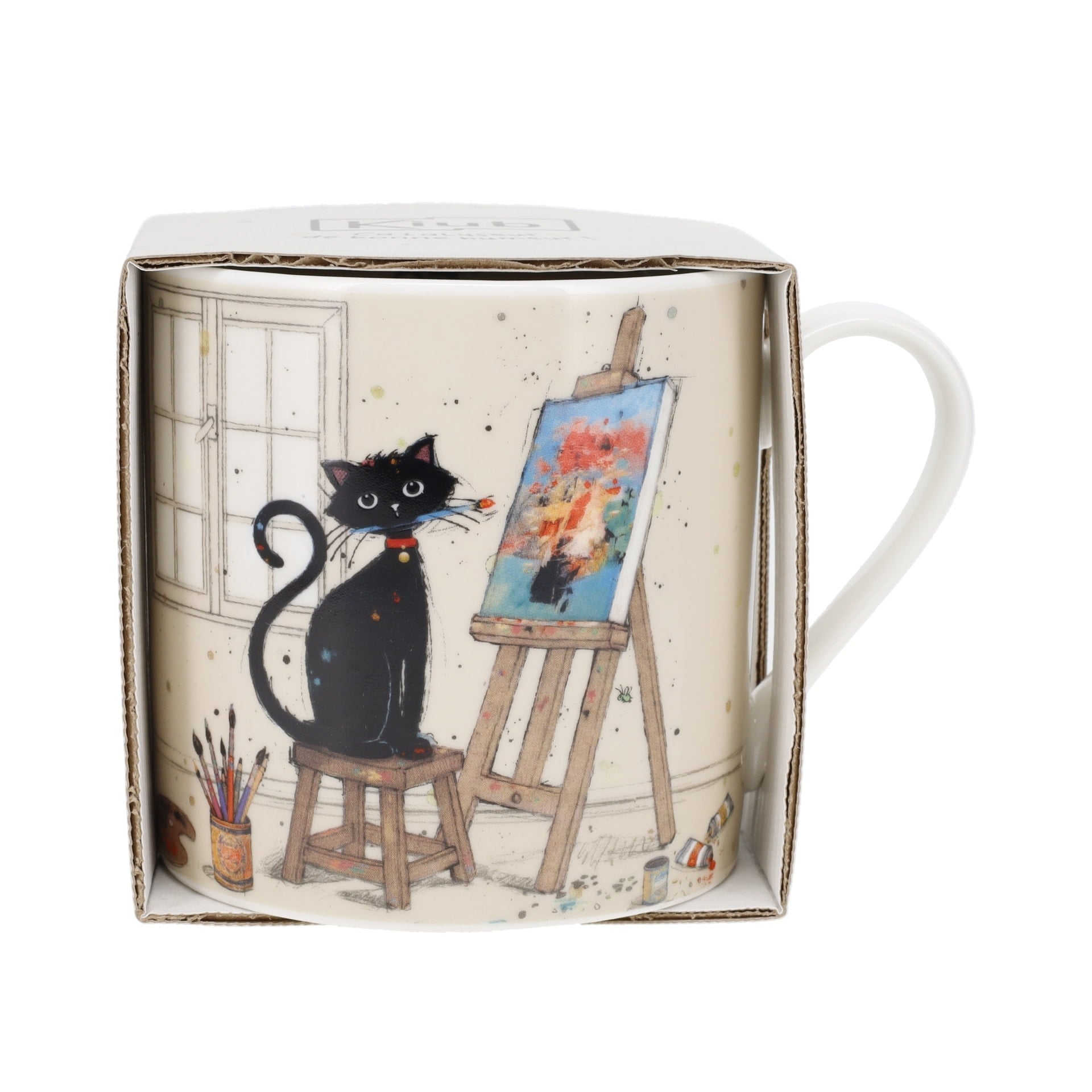 KIUB Mug Xl Droit 425 Ml Porcelaine + Fourreau Bug Art Chat Peintre