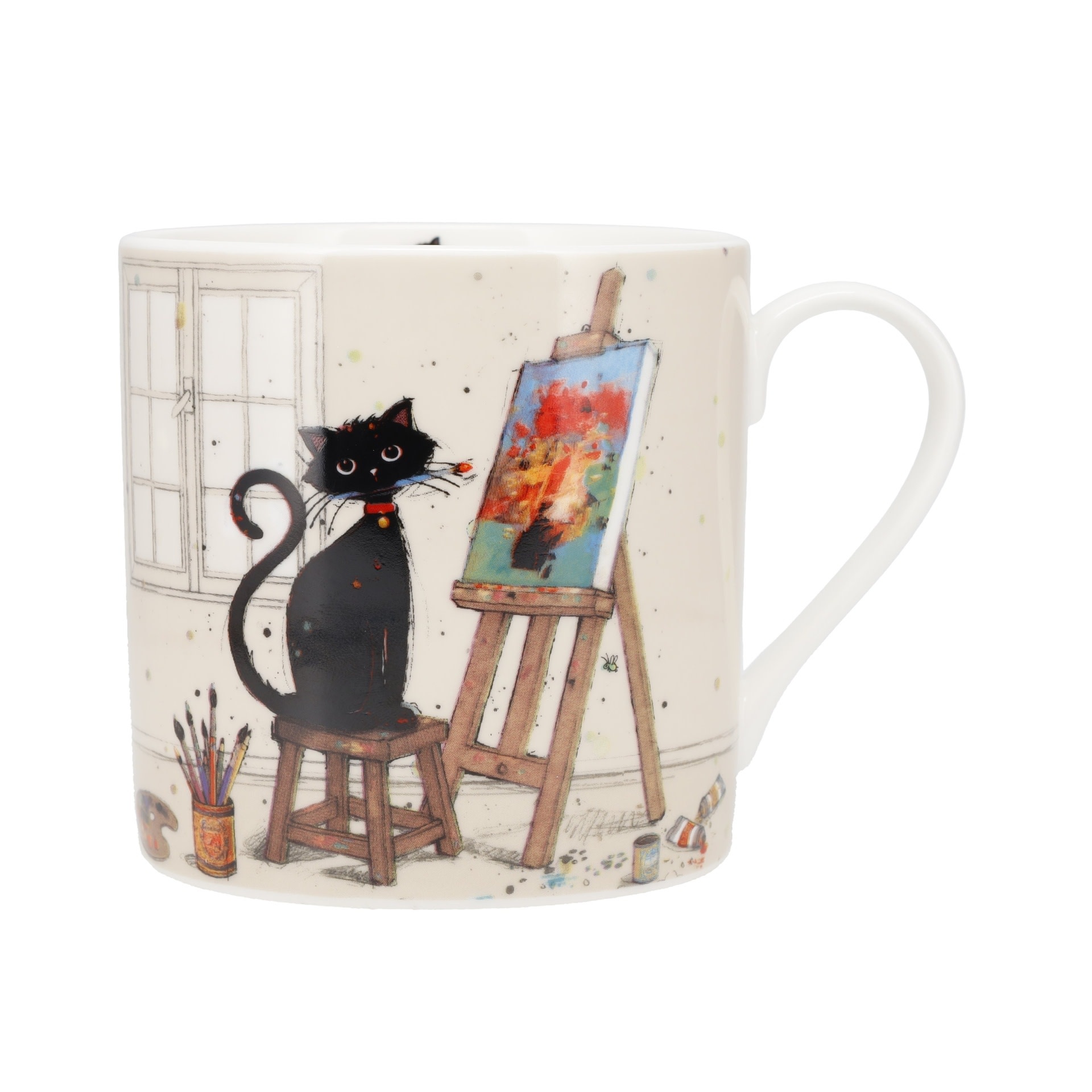 KIUB Mug Xl Droit 425 Ml Porcelaine + Fourreau Bug Art Chat Peintre