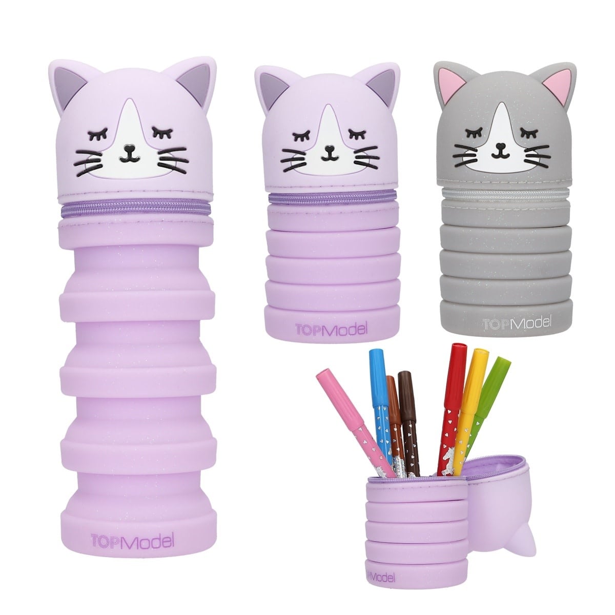 TOP MODEL Trousse en silicone chat – BLOOMING KITTY 13cm couleurs alèatoires