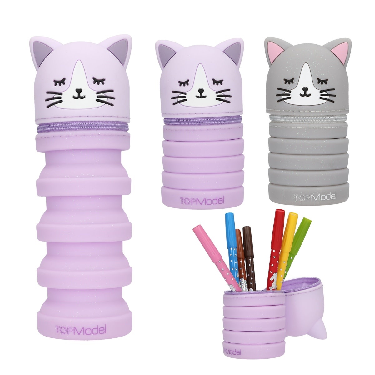 TOP MODEL Trousse en silicone chat – BLOOMING KITTY 13cm couleurs alèatoires
