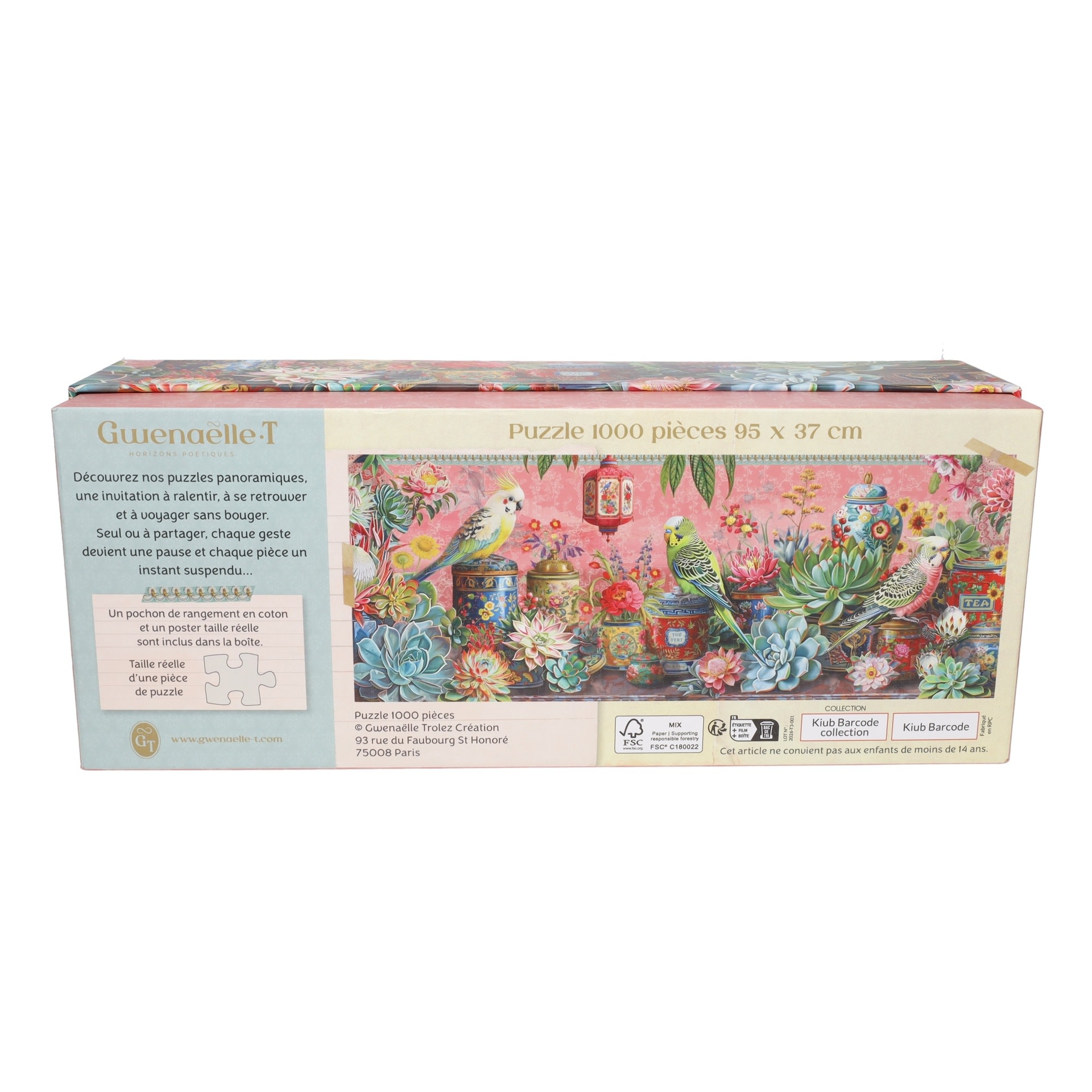 Puzzle Pano 1000 Pcs 95 X 37 Cm + Pochon - Perruche Boite A Thé