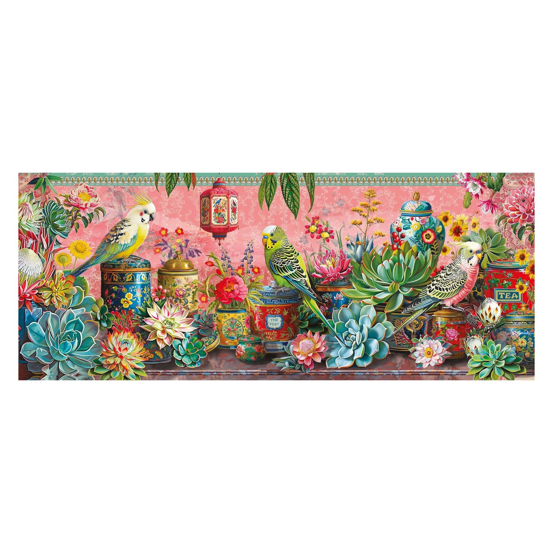 Puzzle Pano 1000 Pcs 95 X 37 Cm + Pochon - Perruche Boite A Thé