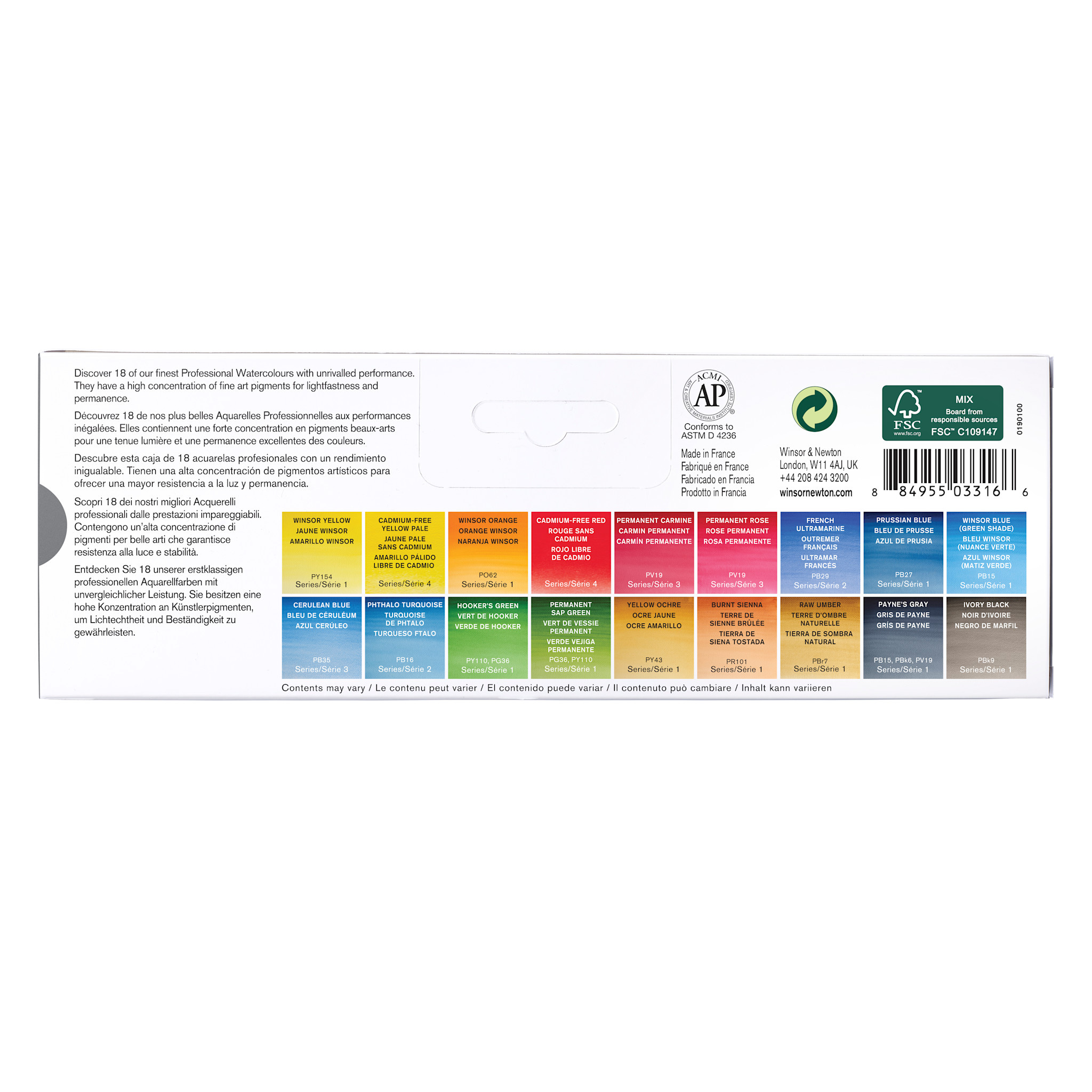 WINSOR & NEWTON Pro Watercolour 18 Hp Boite Metal De Voyage Row