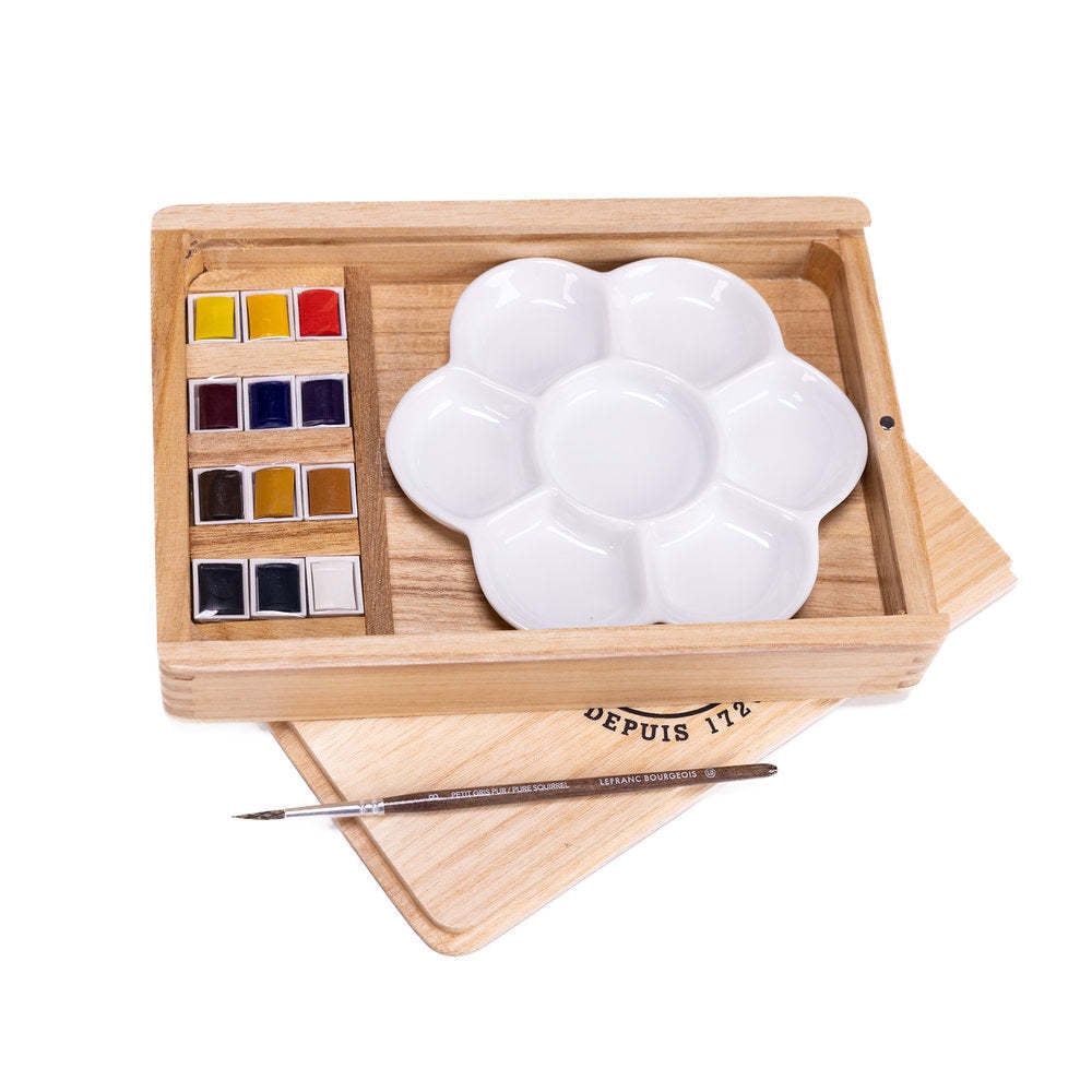 LEFRANC BOURGEOIS Fine Aquarelle Coffret Bois 12 H/Pan+Accessores