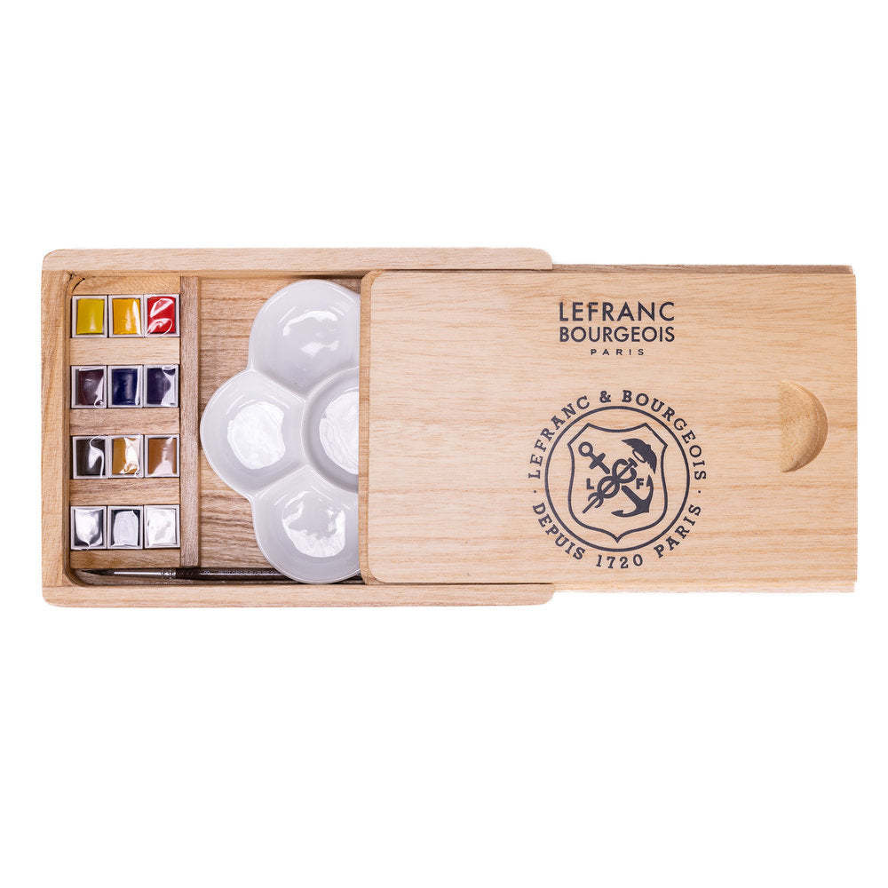 LEFRANC BOURGEOIS Fine Aquarelle Coffret Bois 12 H/Pan+Accessores