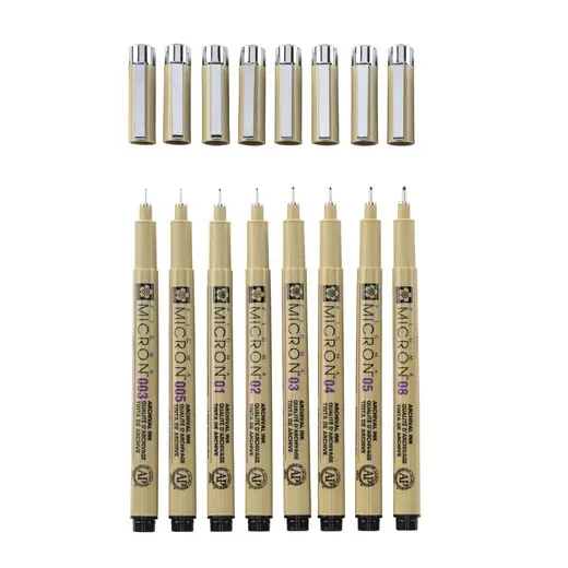 SAKURA Étui De 8 Fineliners Noirs Pigma Micron