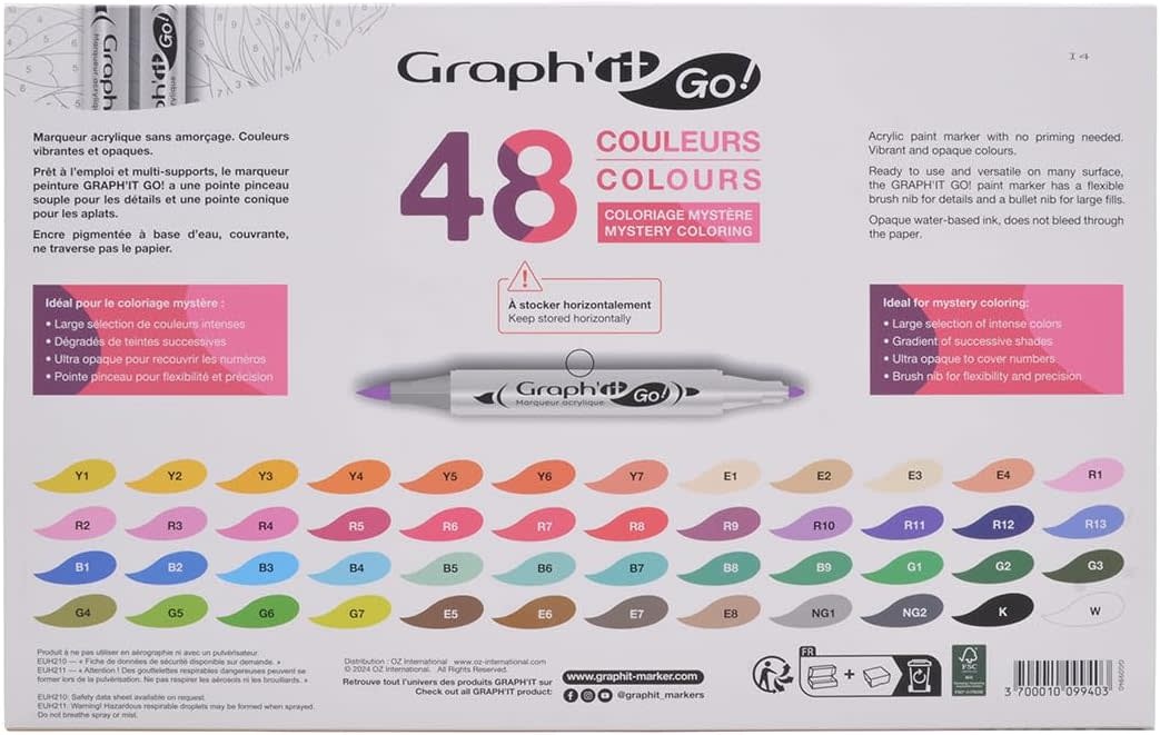 OZ Graph'It Go Set De 48 Marqueurs Acrylique Coloriage Mystère