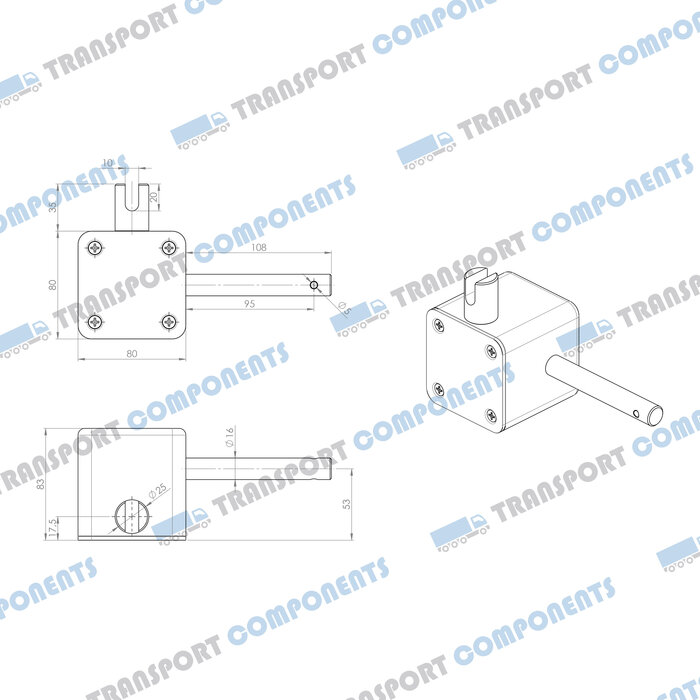 Worm gearbox 80x80x80, Output slot