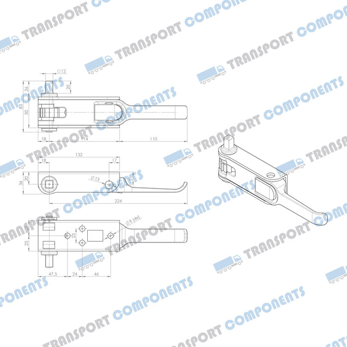 PWP tensioner, Output square 12x12mm