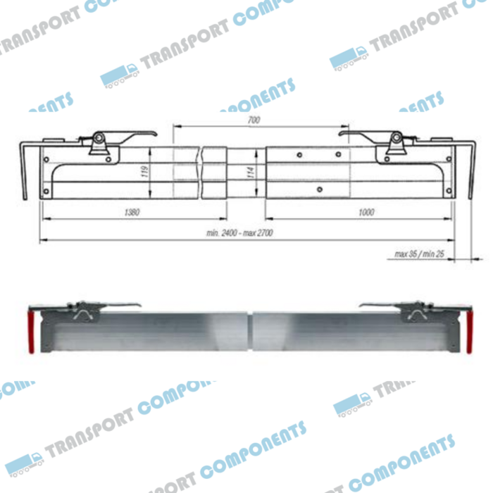 Robuuste en lichtgewicht ladingstang 2400–2700 mm