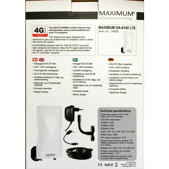 Maximum DA6100 LTE 4G ready DVB-T(2) DAB+ outdoor 20dB