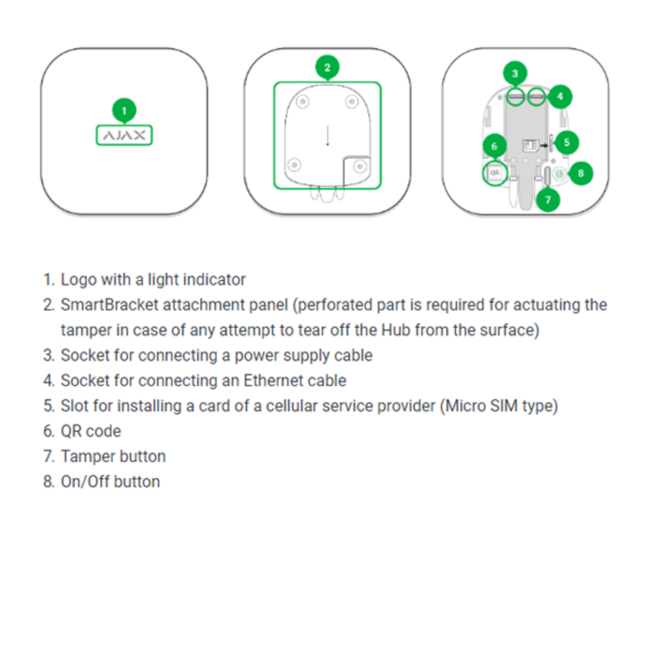 Ajax Hub 2 wit met 2x GSM en LAN communicatie