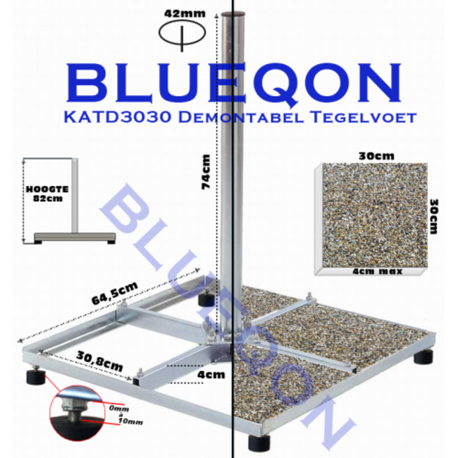ASAT Tegelvoet / Balkon standaard 4 x 30x30 cm Demontabel met buis lengte 75 cm (verlengbaar)