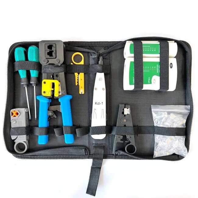 Professionele Network RJ45 Reparatie Tool Kit compleet met Tester RJ45 krimptang